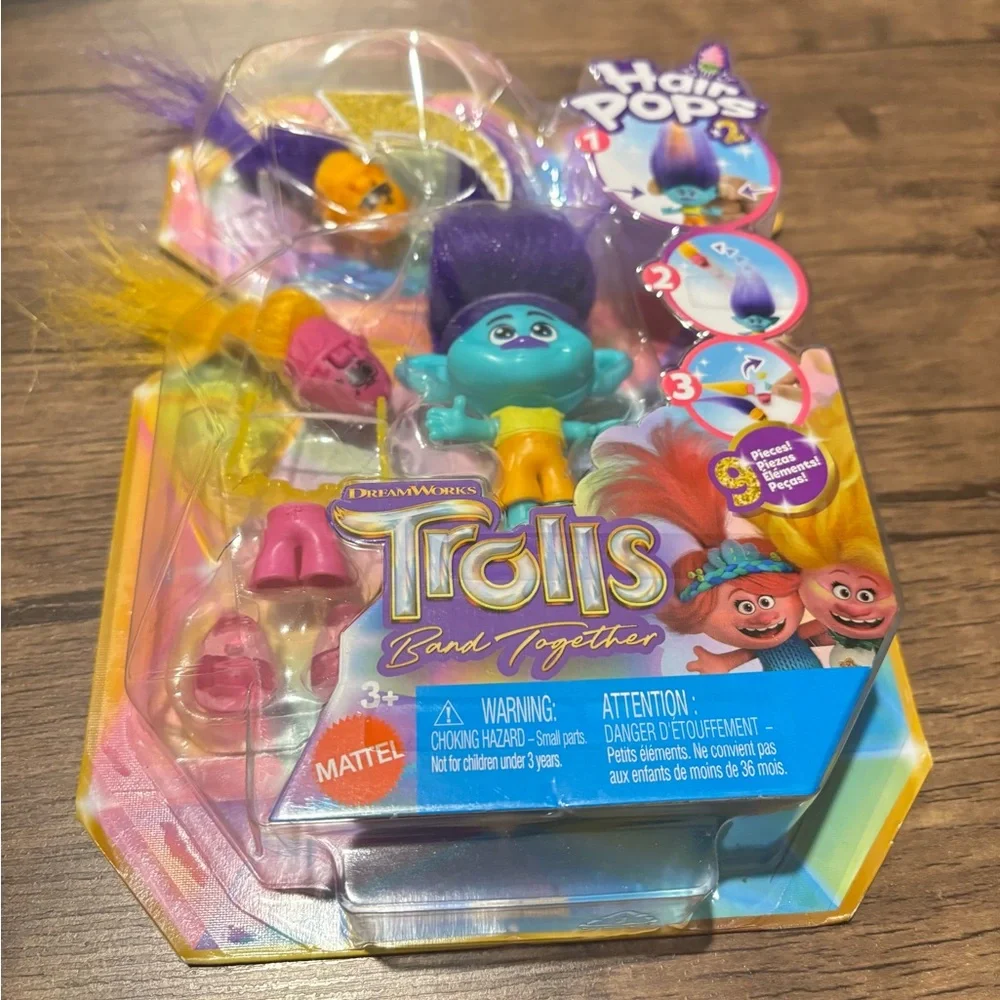 Dream Works Trolls Band Together Hair Pops Toy Figure 9 Piece Set By Mattel